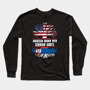 American Grown with Serbian Roots USA Flag Long Sleeve T-Shirt